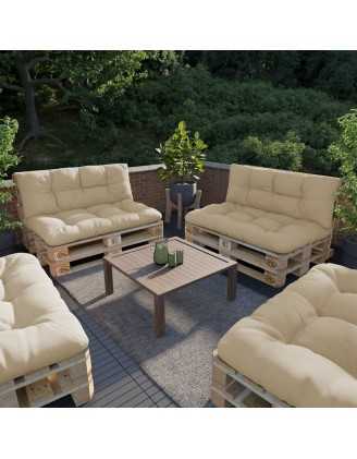 2er Set Palettenkissen - Sitzkissen 120x80 + Rückenkissen 120x40, Wasserabweisend, Gesteppt, Beige