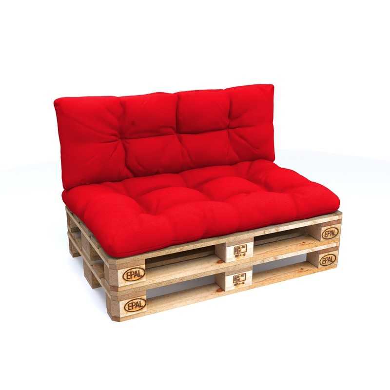 2er Set Palettenkissen - Sitzkissen 120x80 + Rückenkissen 120x40, Wasserabweisend, Gesteppt, Rot 2er Set Palettenkissen - Sitzkissen 120x80 + Rückenkissen 120x40, Wasserabweisend, Gesteppt, Rot