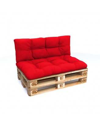2er Set Palettenkissen - Sitzkissen 120x80 + Rückenkissen 120x40, Wasserabweisend, Gesteppt, Rot