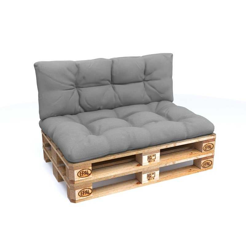 2er Set Palettenkissen - Sitzkissen 120x80 + Rückenkissen 120x40, Wasserabweisend, Gesteppt, Grau 2er Set Palettenkissen - Sitzkissen 120x80 + Rückenkissen 120x40, Wasserabweisend, Gesteppt, Grau