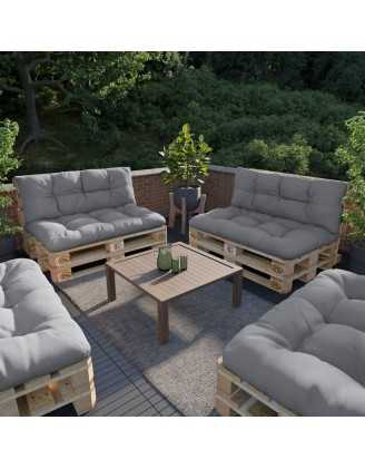 2er Set Palettenkissen - Sitzkissen 120x80 + Rückenkissen 120x40, Wasserabweisend, Gesteppt, Grau