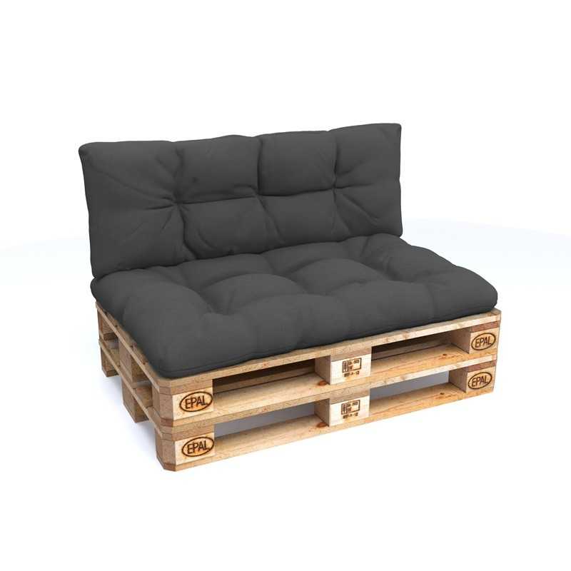 2er Set Palettenkissen - Sitzkissen 120x80 + Rückenkissen 120x40, Wasserabweisend, Gesteppt, Anthrazit 2er Set Palettenkissen - Sitzkissen 120x80 + Rückenkissen 120x40, Wasserabweisend, Gesteppt, Anthrazit