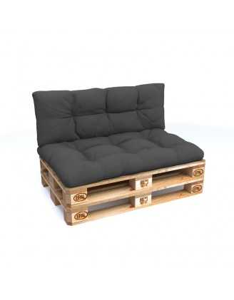 2er Set Palettenkissen - Sitzkissen 120x80 + Rückenkissen 120x40, Wasserabweisend, Gesteppt, Anthrazit