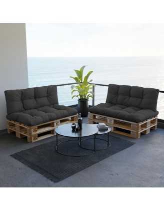2er Set Palettenkissen - Sitzkissen 120x80 + Rückenkissen 120x40, Wasserabweisend, Gesteppt, Anthrazit