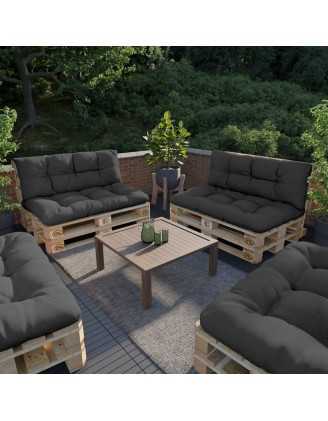 2er Set Palettenkissen - Sitzkissen 120x80 + Rückenkissen 120x40, Wasserabweisend, Gesteppt, Anthrazit