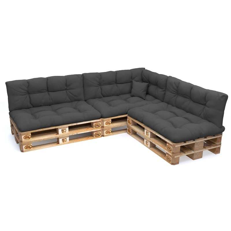 8er Set Palettenkissen - 3x Sitzkissen + 3x Rückenkissen + Seitenkissen + Dekokissen, Wasserabweisend, Gesteppt, Anthrazit 8er Set Palettenkissen - 3x Sitzkissen + 3x Rückenkissen + Seitenkissen + Dekokissen, Wasserabweisend, Gesteppt, Anthrazit