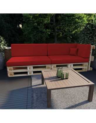 6er Set Palettenkissen - 2x Sitzkissen + 2x Rückenkissen + Seitenkissen + Dekokissen, Rot